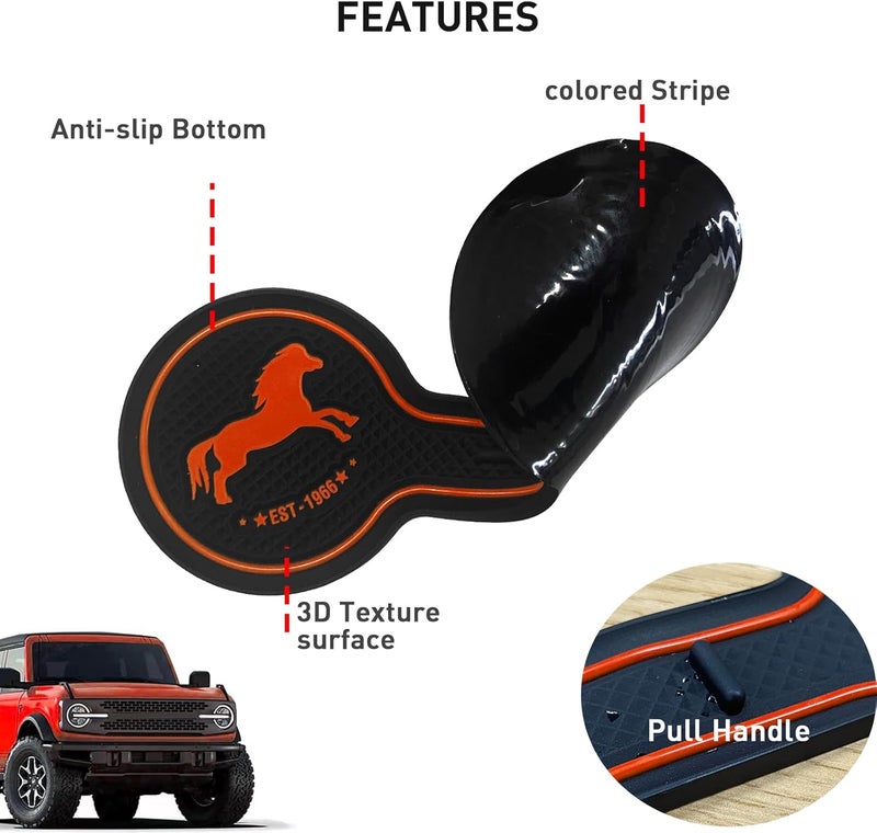LSAUTO Car Cup Holder Coaster Compatible with Ford Bronco Offroad 2021-2025, Silicone Car Decorative Water Coaser, Bronco Car Accessories (Orange) - Image 5